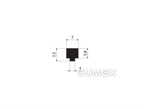 Gumový profil tvaru "T", 7,5x7/3mm, 2-prúd, 40°ShA, EPDM, -40°C/+100°C, čierny